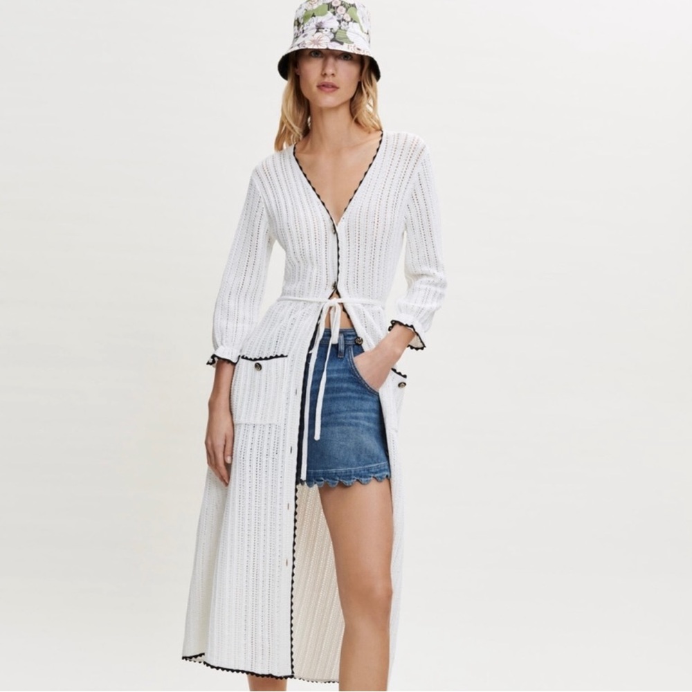 Maje Crochet Longline Cardigan
